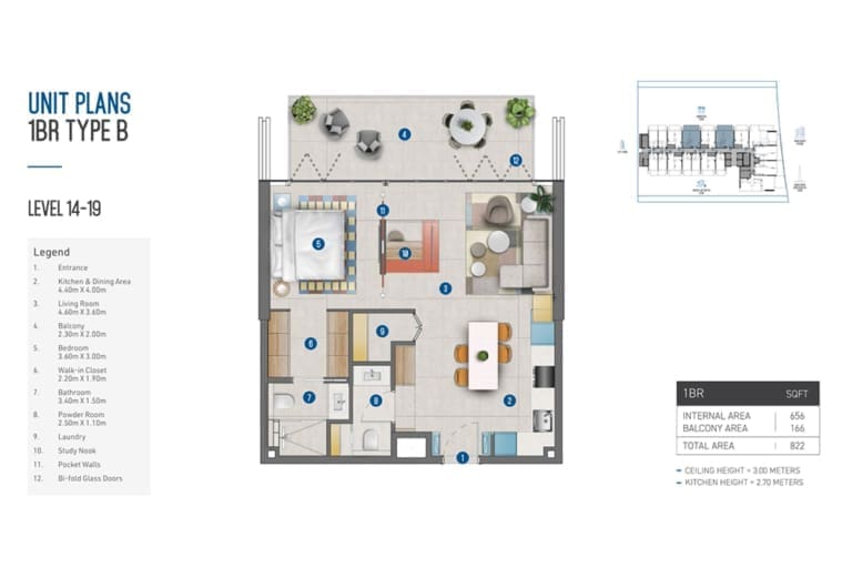 Rove Home 1 Bedroom Apartment Type B Floor Plan