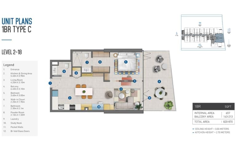 Rove Home 1 Bedroom Apartment Type C Floor Plan
