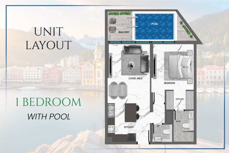 Samana Portofino 1 Bedroom Apartment with Pool Floor Plan