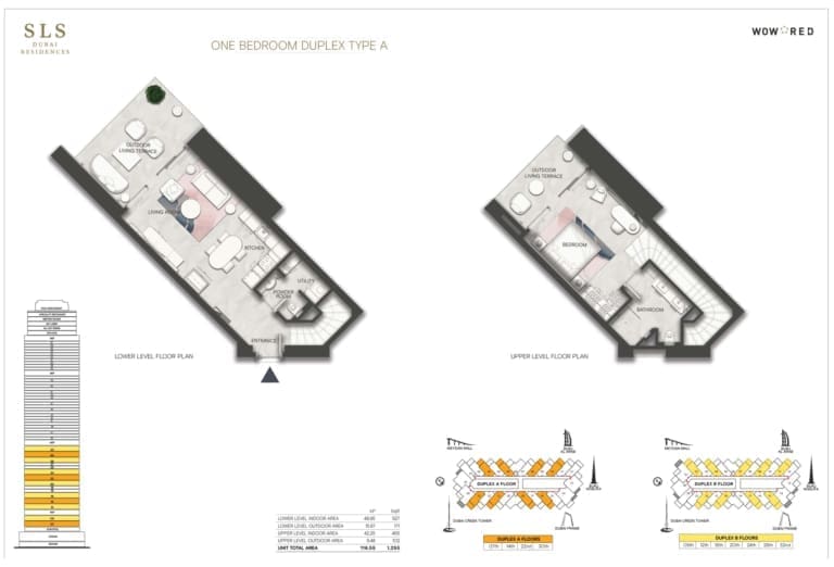 SLS Dubai Hotel & Residences 1 Bedroom Duplex Type A Floor Plan