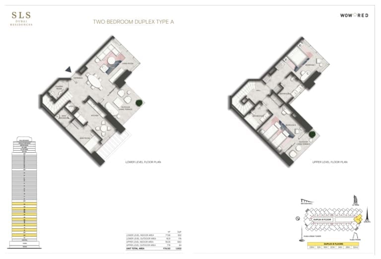 SLS Dubai Hotel & Residences 2 Bedroom Duplex Type A Floor Plan