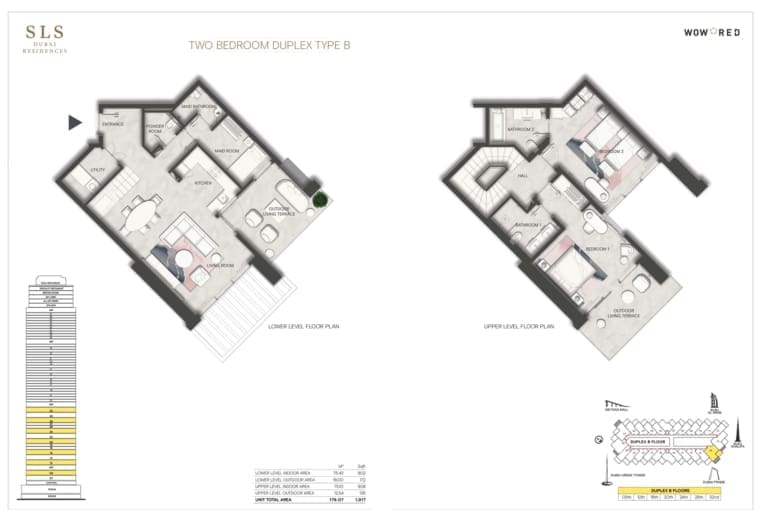 SLS Dubai Hotel & Residences 2 Bedroom Duplex Type B Floor Plan
