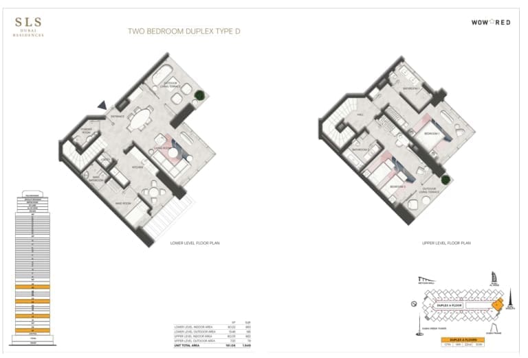 SLS Dubai Hotel & Residences 2 Bedroom Duplex Type D Floor Plan