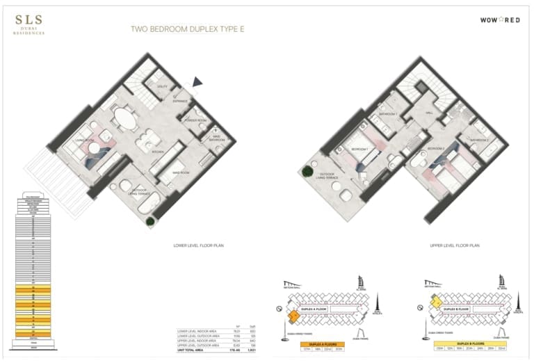 SLS Dubai Hotel & Residences 2 Bedroom Duplex Type E Floor Plan