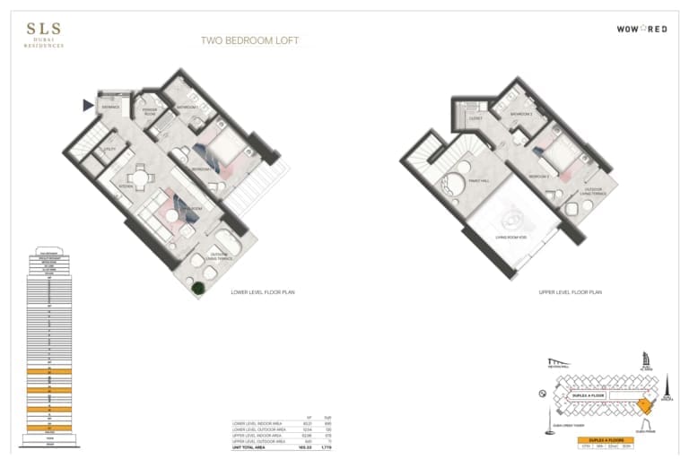 SLS Dubai Hotel & Residences 2 Bedroom Loft Floor Plan