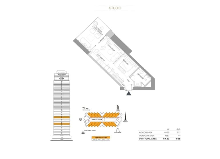 SLS Dubai Hotel & Residences Studio Apartment Floor Plan