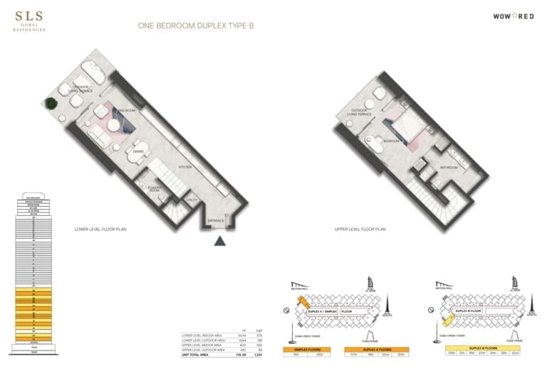 SLS Dubai Hotel & Residences 1 Bedroom Duplex Type B Floor Plan