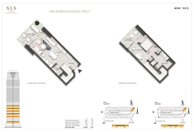 SLS Dubai Hotel & Residences 1 Bedroom Duplex Type C Floor Plan