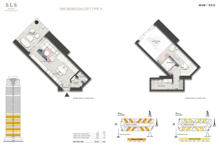 SLS Dubai Hotel & Residences 1 Bedroom Loft Type A Floor Plan
