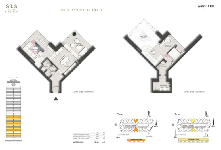 SLS Dubai Hotel & Residences 1 Bedroom Loft Type B Floor Plan
