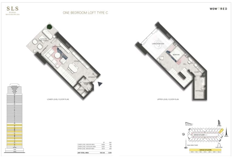 SLS Dubai Hotel & Residences 1 Bedroom Loft Type C Floor Plan