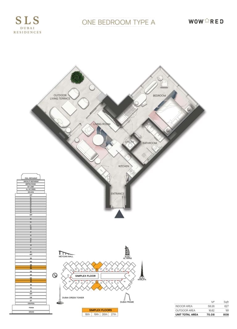 SLS Dubai Hotel & Residences 1 Bedroom Type A Floor Plan