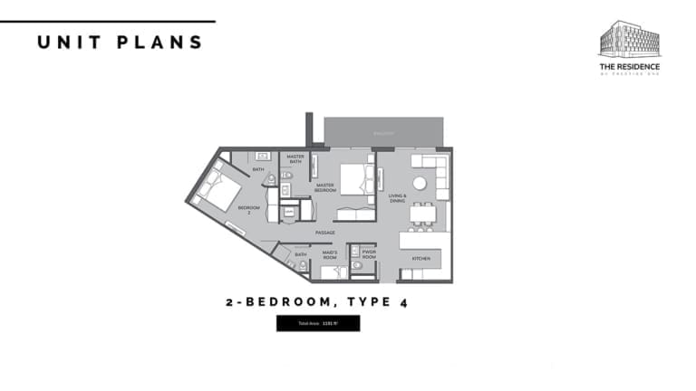 The Residence by Prestige One 2 Bedroom Apartment Type 4 Floor Plan