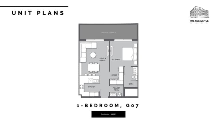 The Residence by Prestige One 1 Bedroom Apartment Type G07 Floor Plan