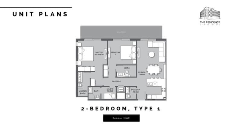 The Residence by Prestige One 2 Bedroom Apartment Type 1 Floor Plan