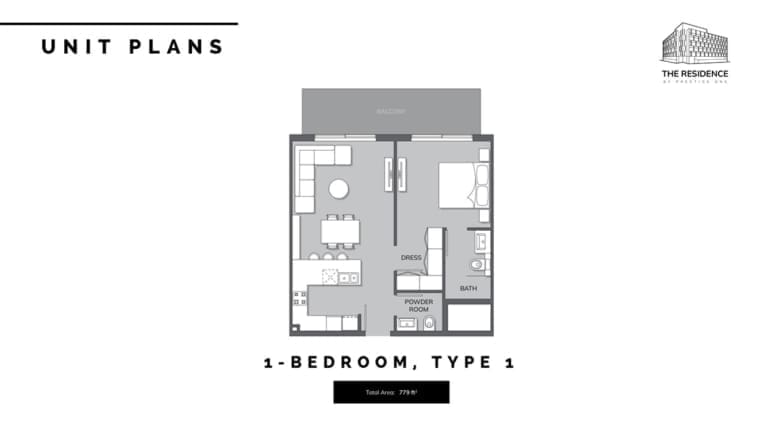 The Residence by Prestige One 1 Bedroom Apartment Type 1 Floor Plan