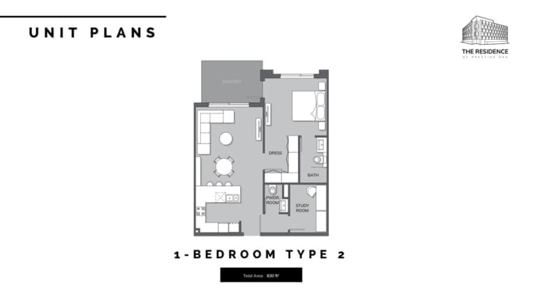 The Residence by Prestige One 1 Bedroom Apartment Type 2 Floor Plan