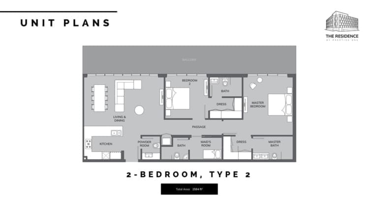 The Residence by Prestige One 2 Bedroom Apartment Type 2 Floor Plan