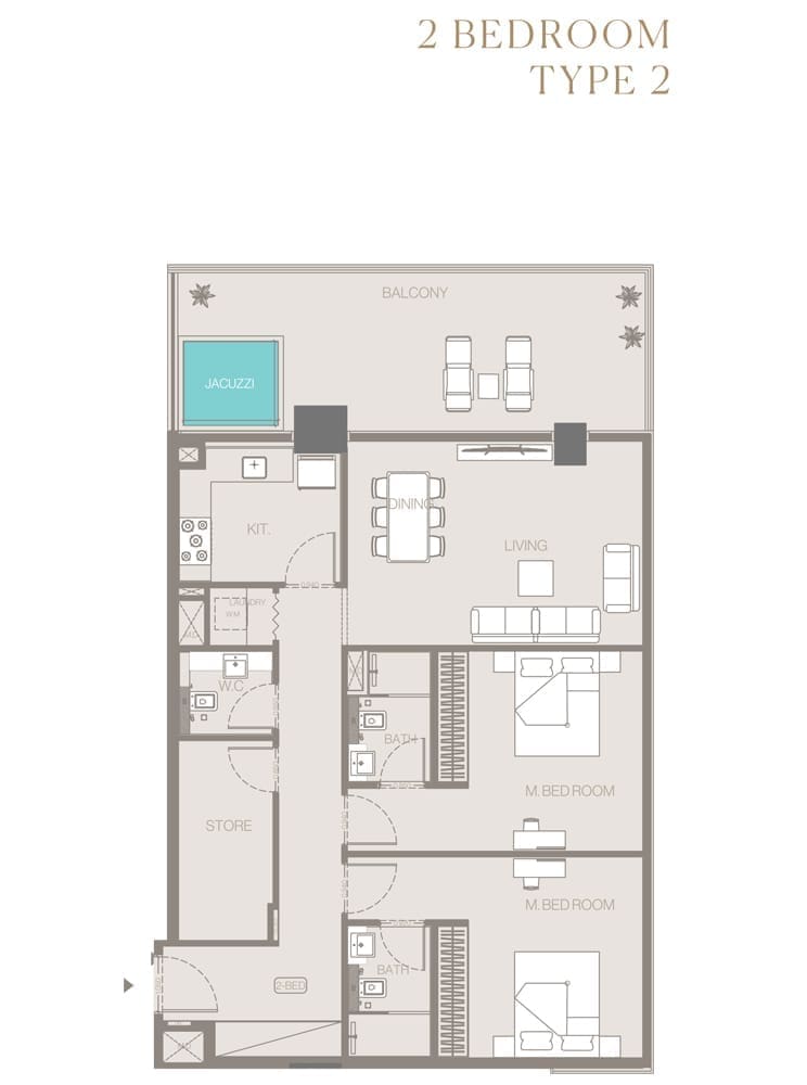 Trillionaire Residences 2 Bedroom Apartment Type 2 Floor Plan
