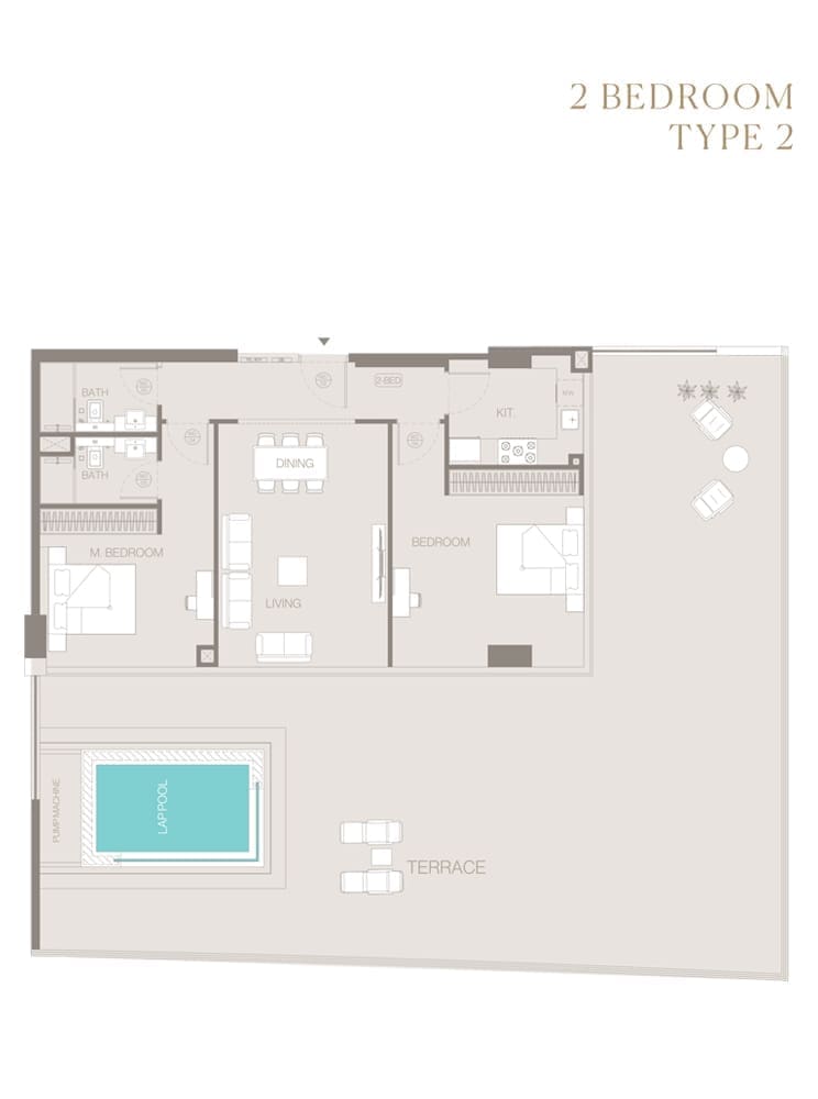 Trillionaire Residences 2 Bedroom Apartment Type 2-1 Floor Plan