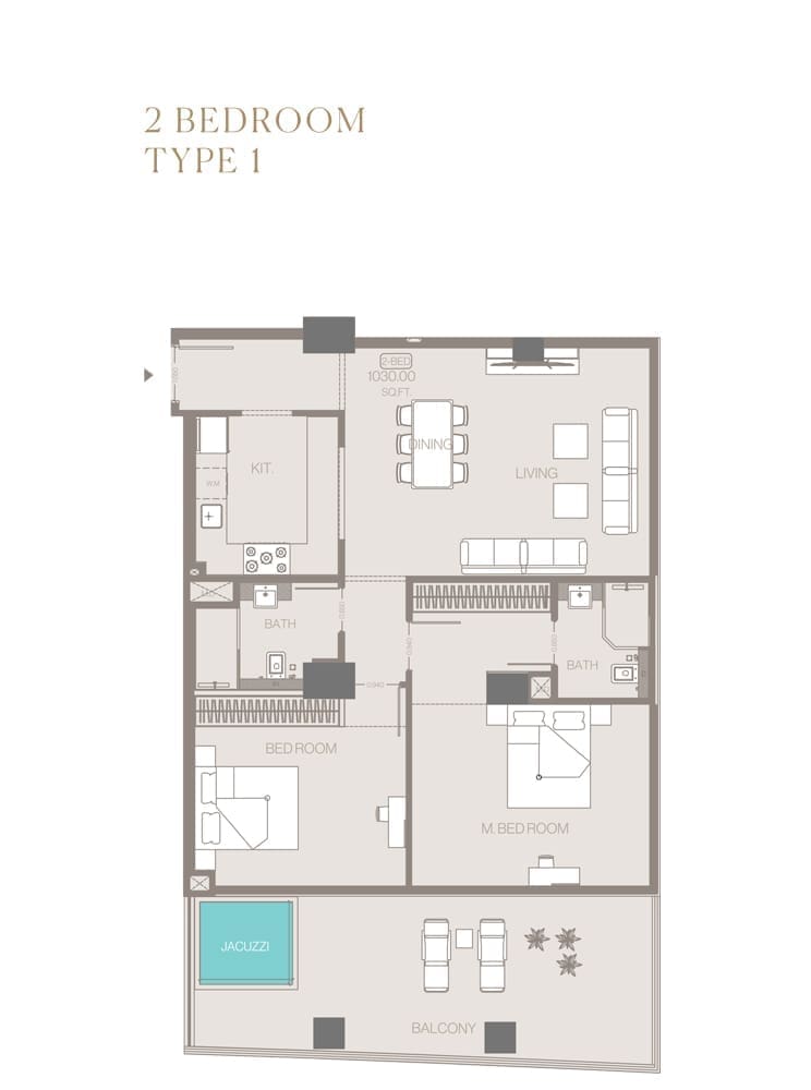 Trillionaire Residences 2 Bedroom Apartment Type 1-1 Floor Plan