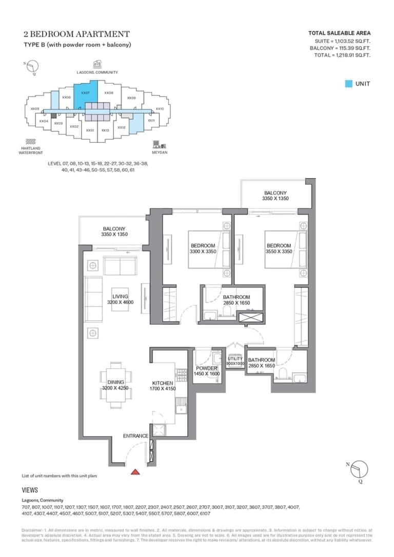 350 Riverside Crescent 2 Bedroom Apartment Type B Floor Plan