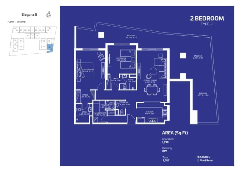 Elaganz 2 Bedroom Apartment Type I Floor Plan