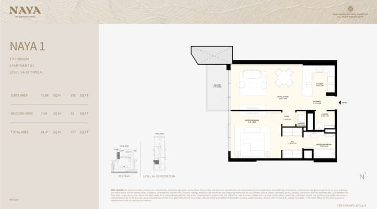 Naya 1 – 1 Bedroom Apartment Level 14-28 Floor Plan