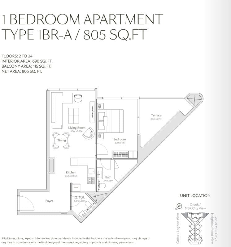 Regalia Tower 1 Bedroom Apartment Type 1BR-A Floor Plan