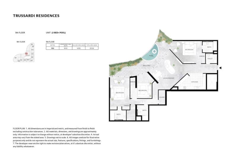 Trussardi Residences 3 Bedroom Apartment Unit 902 Floor Plan