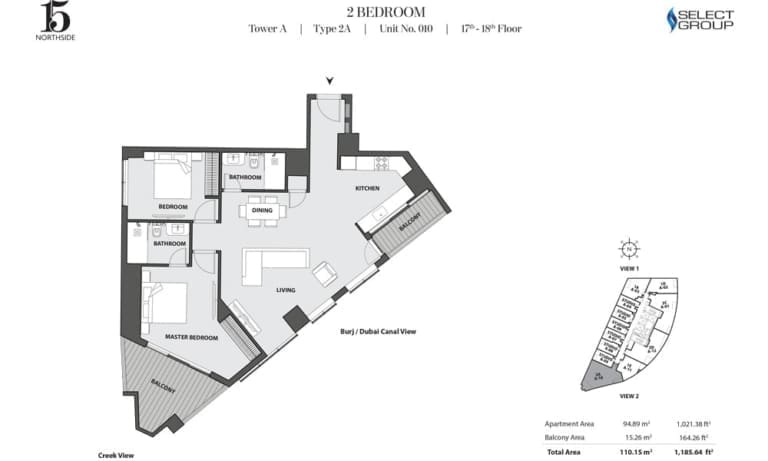 15 Northside Tower A – 2 Bedroom Apartment Type 2A Floor Plan