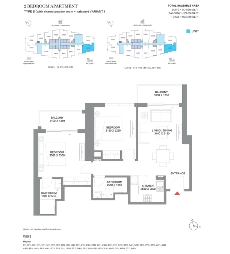 360 Riverside Crescent 2 Bedroom Apartment Type B Variant 1 Floor Plan