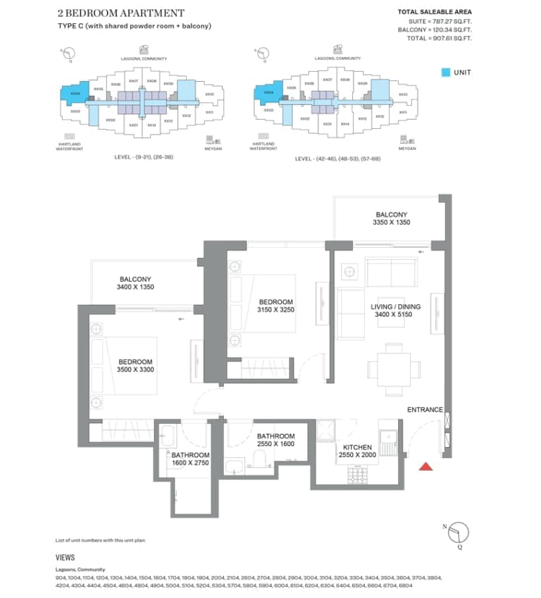 360 Riverside Crescent 2 Bedroom Apartment Type C Floor Plan