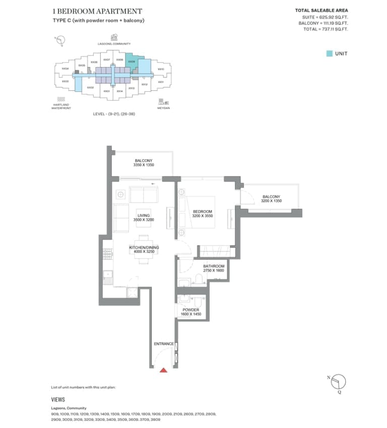 360 Riverside Crescent 1 Bedroom Apartment Type C Floor Plan