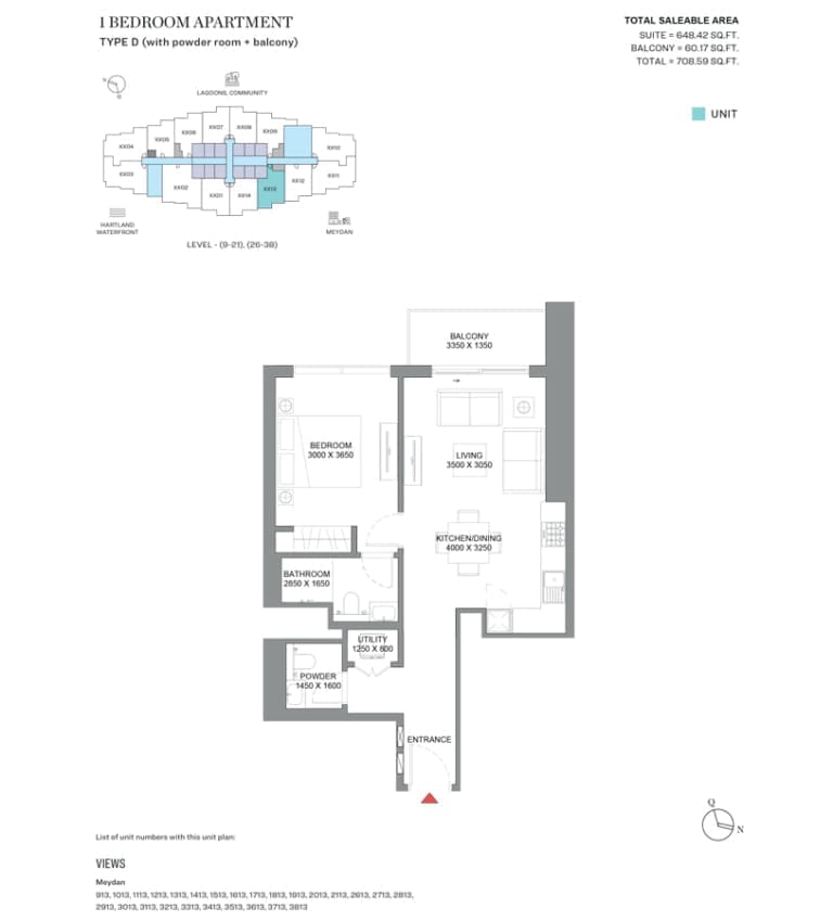 360 Riverside Crescent 1 Bedroom Apartment Type D Floor Plan