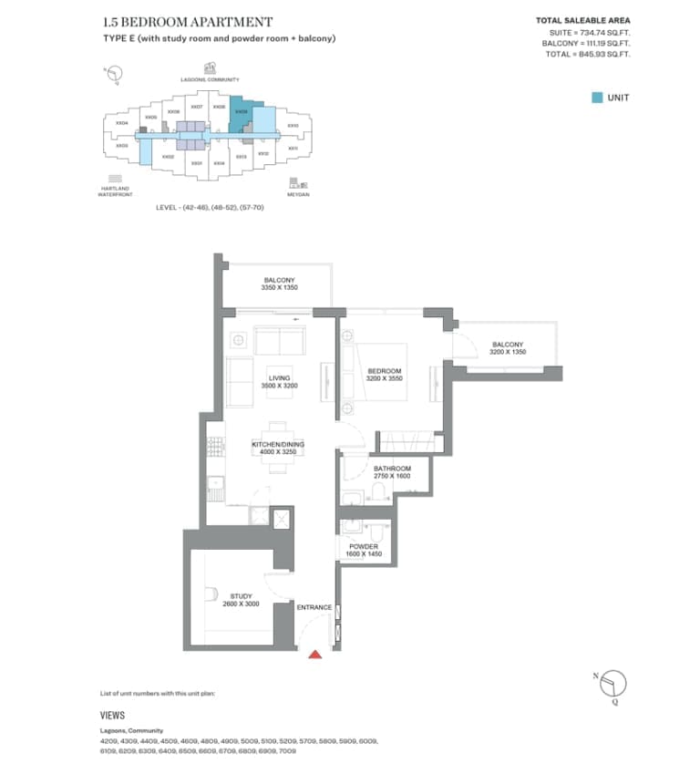 360 Riverside Crescent 1 Bedroom plus Study Apartment Type E Floor Plan