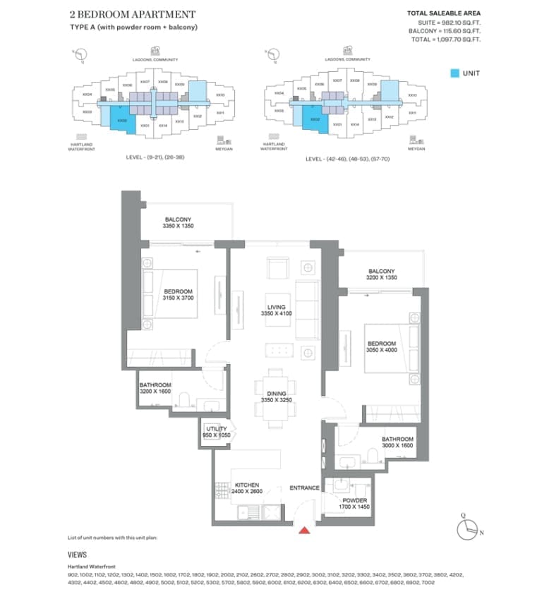 360 Riverside Crescent 2 Bedroom Apartment Type A Floor Plan