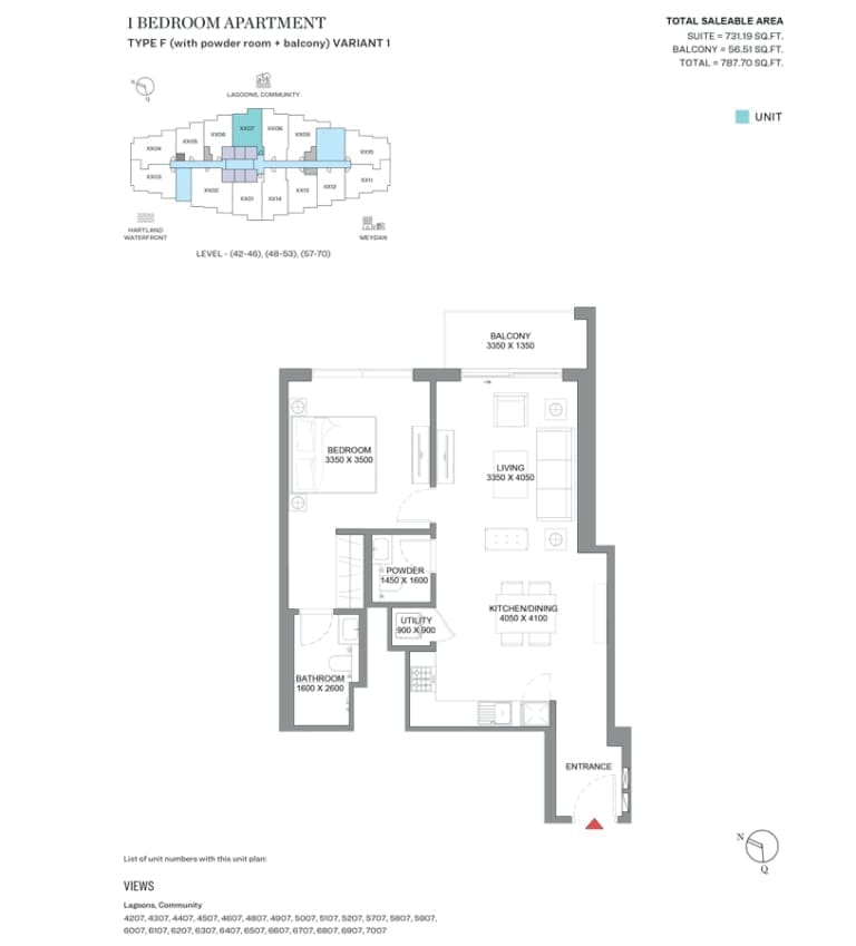 360 Riverside Crescent 1 Bedroom Apartment Type F Variant 1 Floor Plan