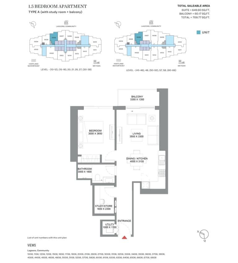 360 Riverside Crescent 1 Bedroom plus Study Apartment Type A Floor Plan