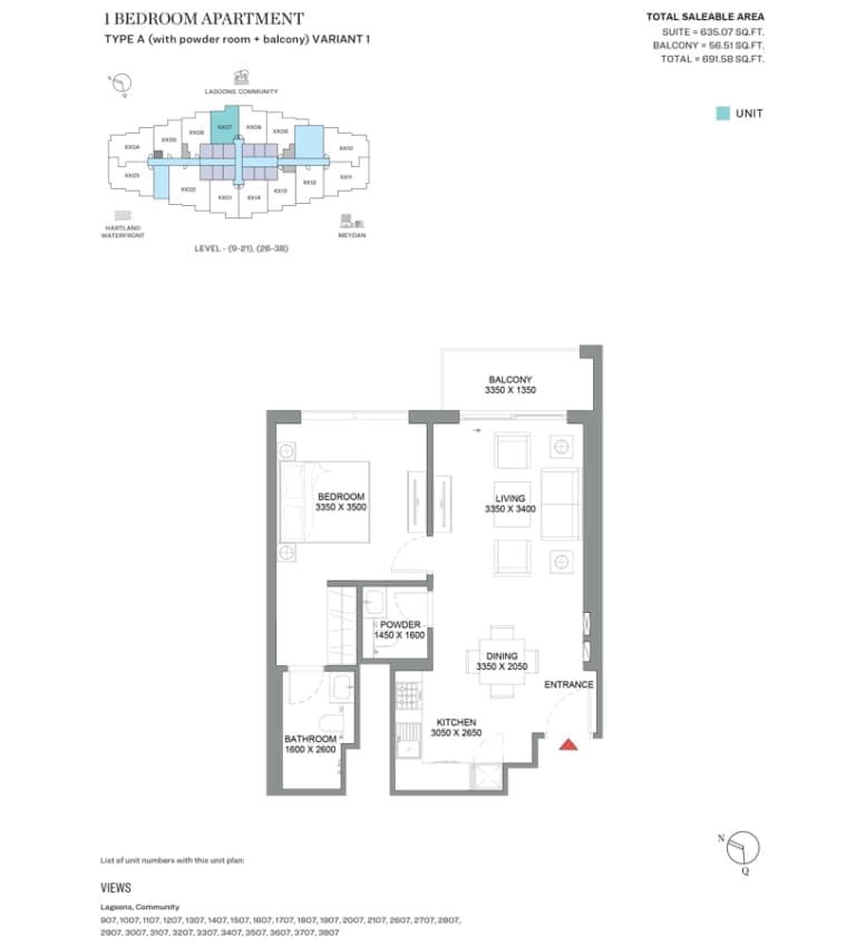 360 Riverside Crescent 1 Bedroom Apartment Type A Variant 1 Floor Plan