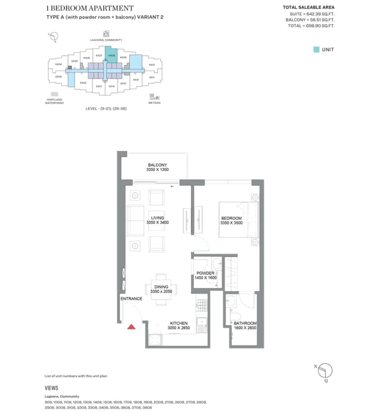 360 Riverside Crescent 1 Bedroom Apartment Type A Variant 2 Floor Plan