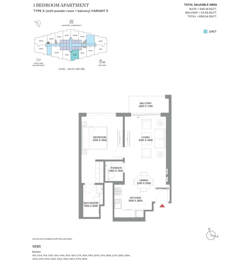 360 Riverside Crescent 1 Bedroom Apartment Type A Variant 3 Floor Plan