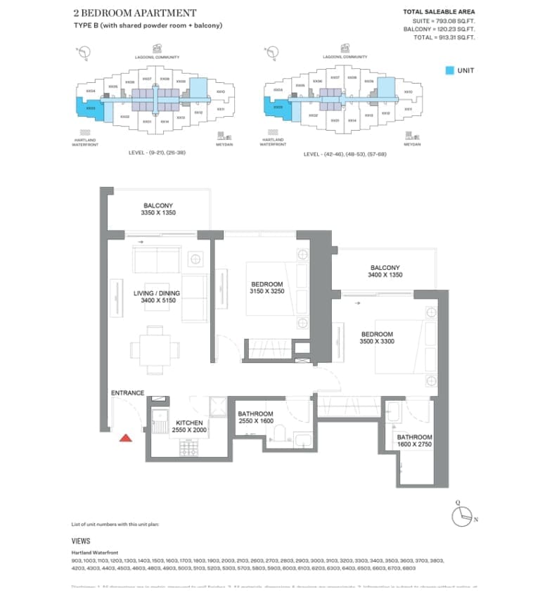 360 Riverside Crescent 2 Bedroom Apartment Type B Floor Plan