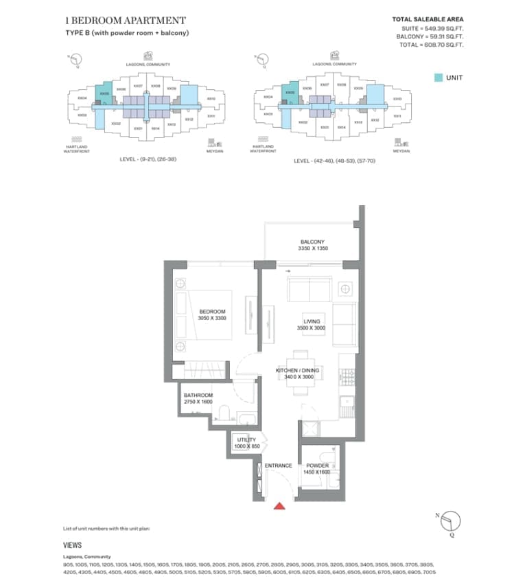 360 Riverside Crescent 1 Bedroom Apartment Type B Floor Plan
