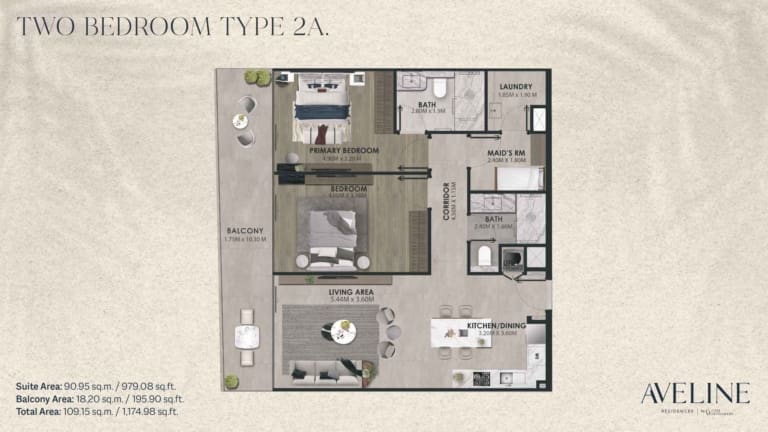 Aveline Residences 2 Bedroom Apartment Type 2A Floor Plan