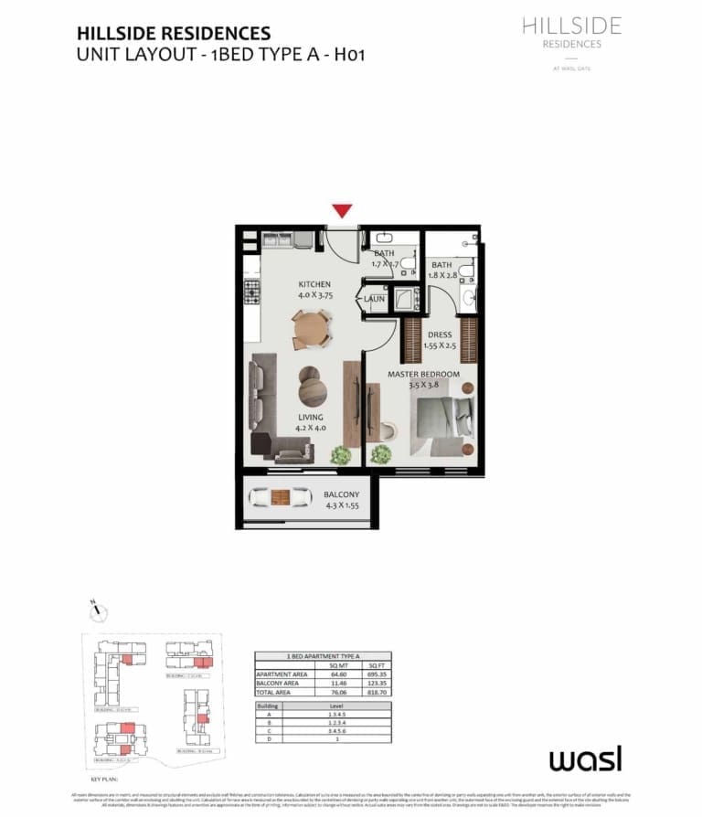 Hillside Residence 1 Bedroom Apartment Type A Floor Plan