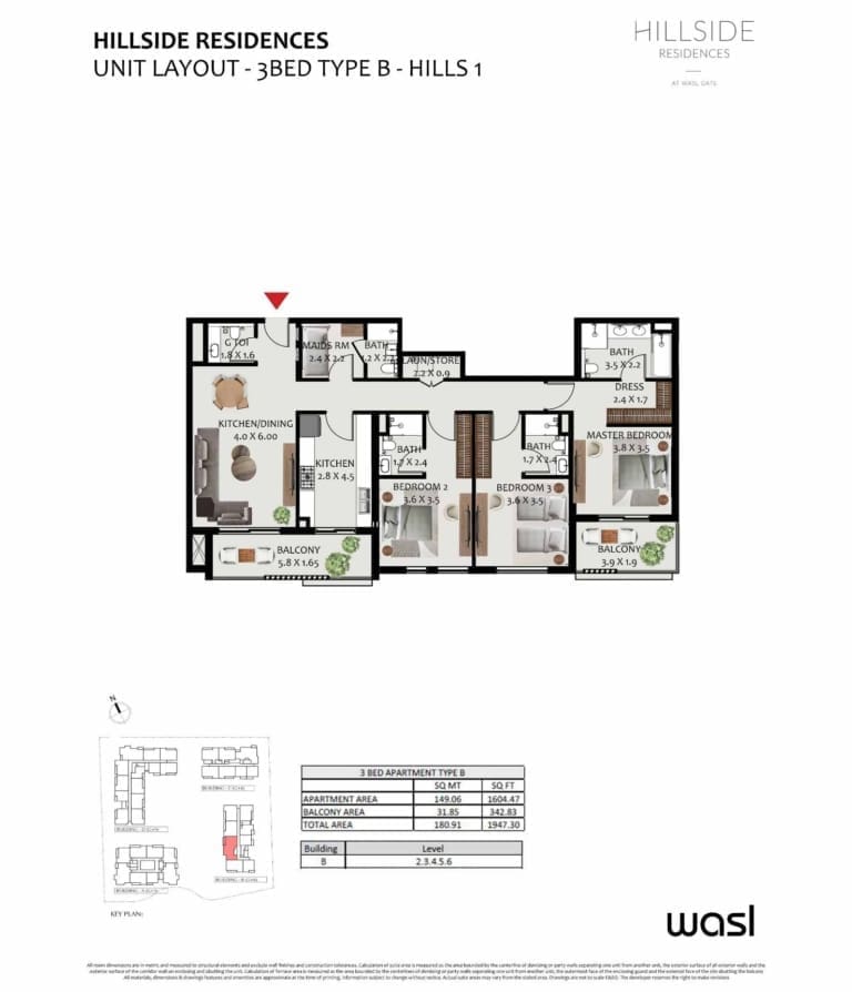 Hillside Residence 3 Bedroom Apartment Type B Floor Plan