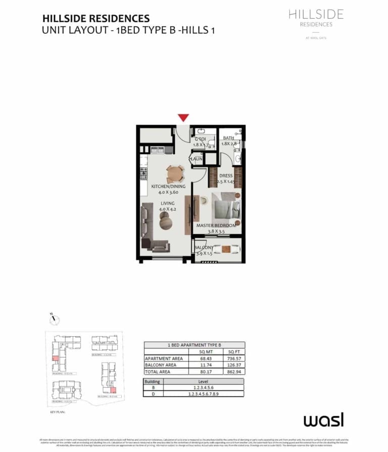 Hillside Residence 1 Bedroom Apartment Type B Floor Plan
