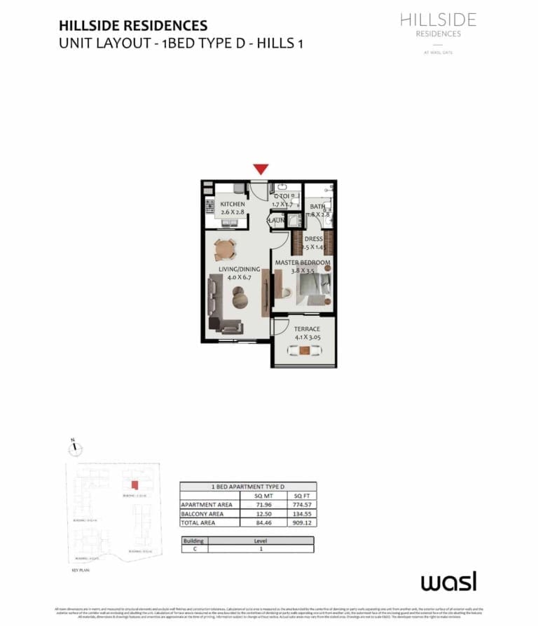 Hillside Residence 1 Bedroom Apartment Type D Floor Plan