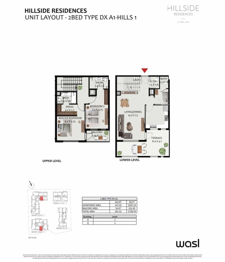 Hillside Residence 2 Bedroom Apartment Type DX A1 Floor Plan